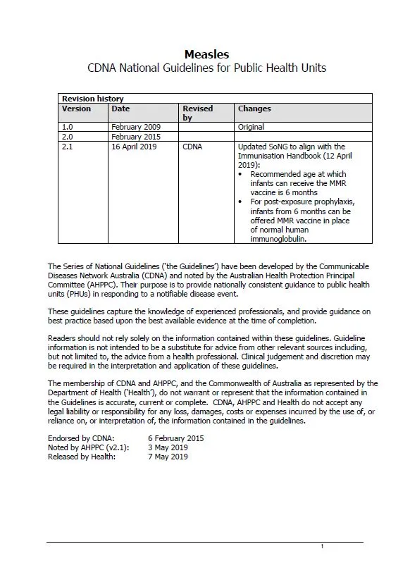 Unit Guidelines Measles – CDNA National Guidelines for Public Health Units | Australian ...