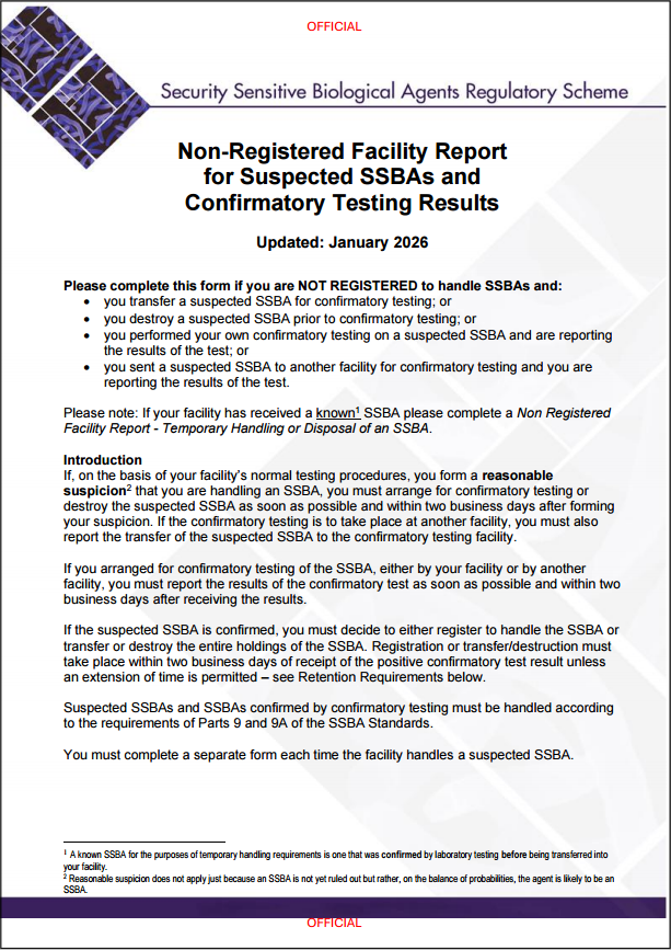 SSBA – Form – Non-registered facility report for suspected SSBAs and ...