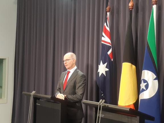 Australia’s Chief Medical Officer and the head of the interim Australian Centre for Disease Control, Professor Paul Kelly, addressing the media