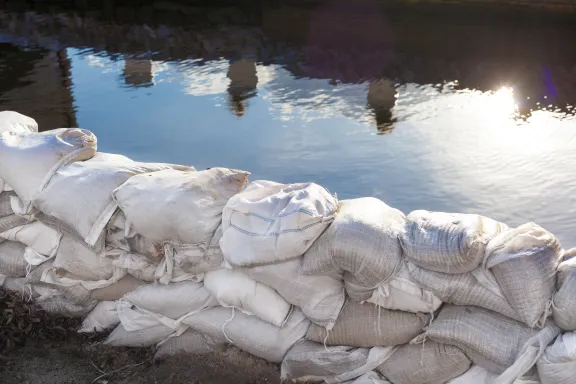Image of sandbags holding back water