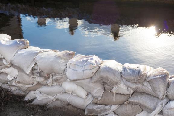 Image of sandbags holding back water