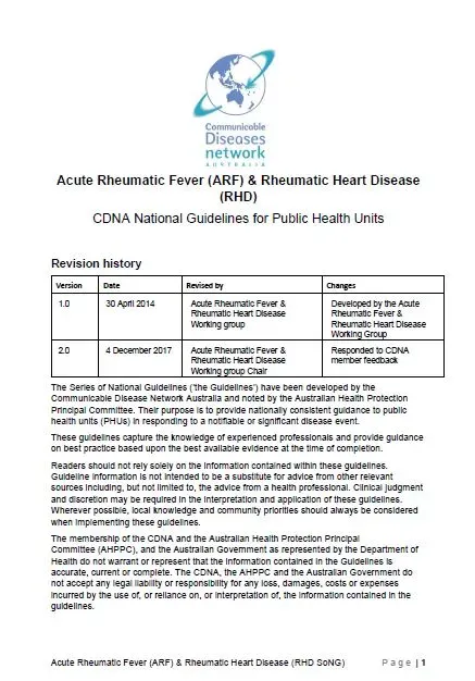 Acute rheumatic fever and rheumatic heart disease – CDNA National Guidelines for Public Health Units