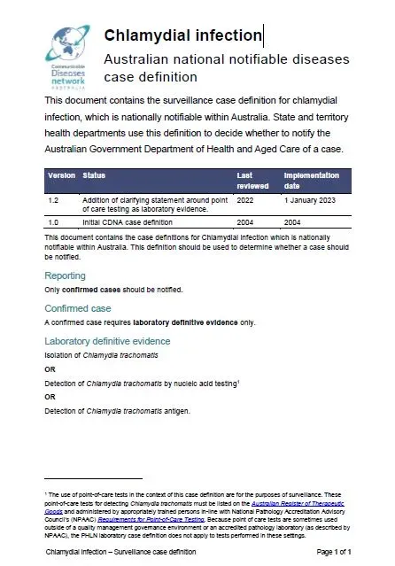 Chlamydial infection - Surveillance case definition document