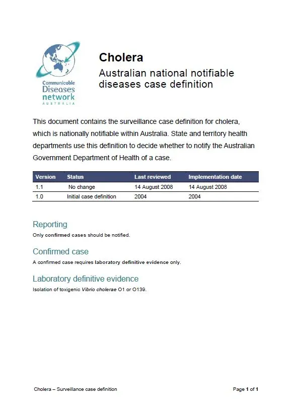 Cholera - Surveillance case definition document