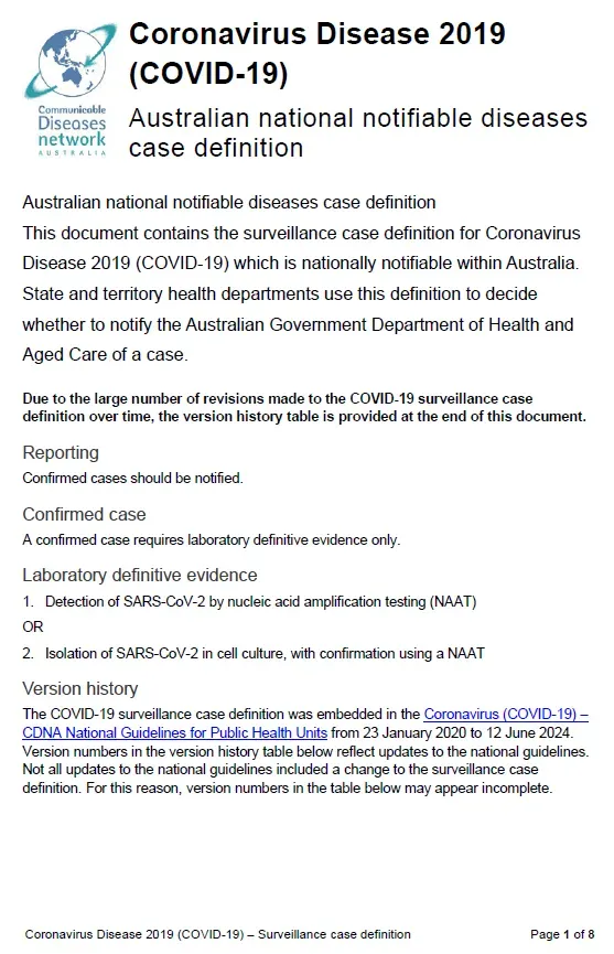 Coronavirus Disease 2019 (COVID-19) – Surveillance case definition document
