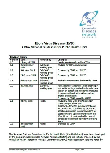 Ebola virus disease – CDNA National Guidelines for Public Health Units
