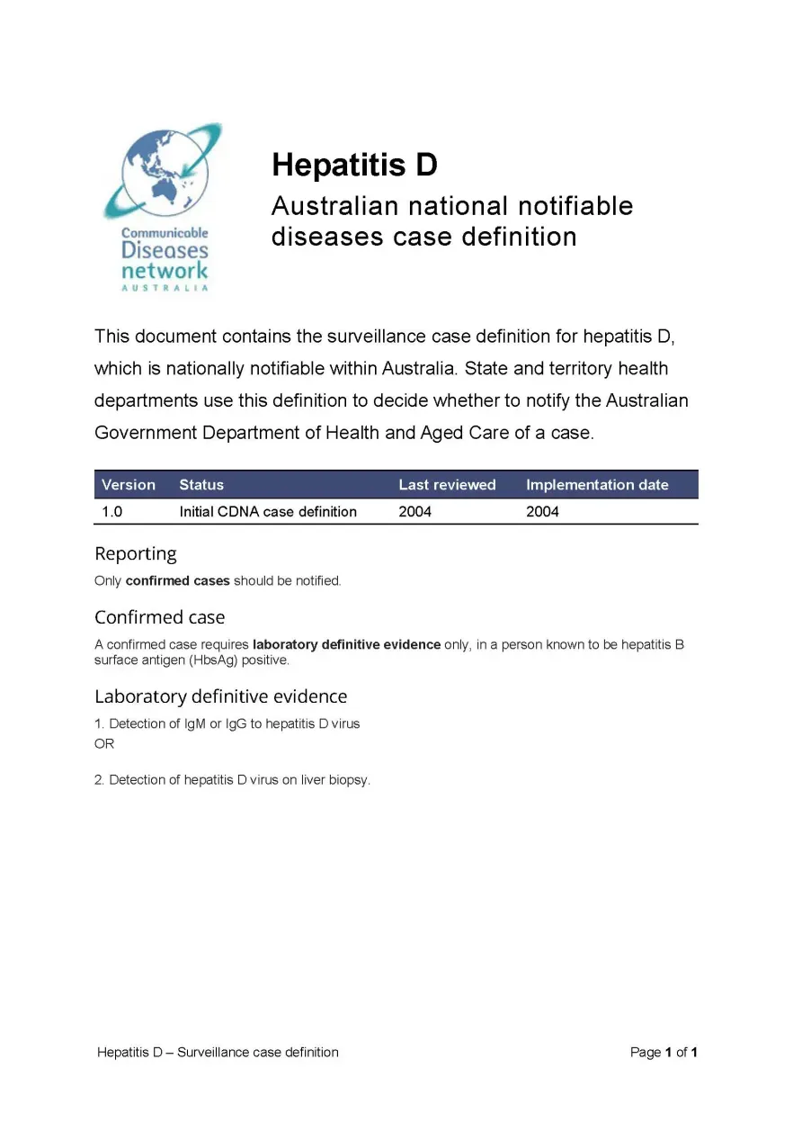 Hepatitis D – Surveillance case definition document