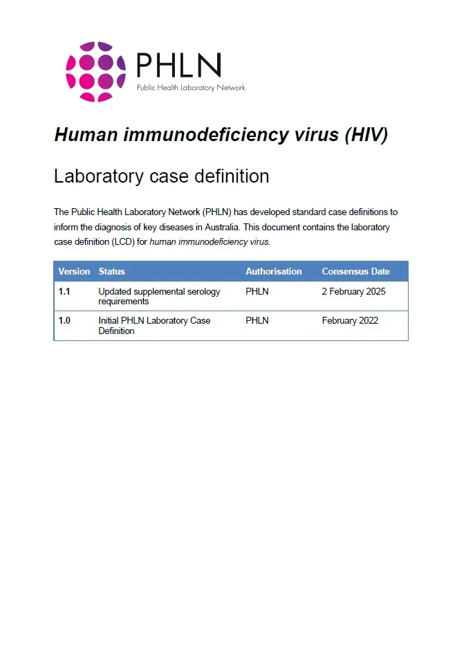 First page of laboratory case definition document