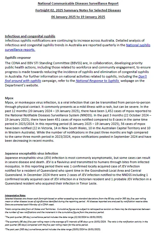 First page of fortnightly report document