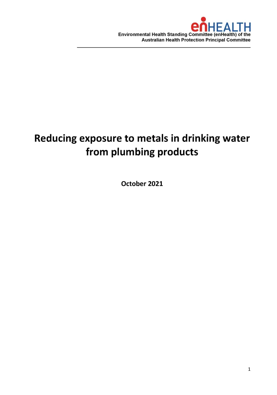 enHealth guidance – Reducing exposure to metals in drinking water from plumbing products