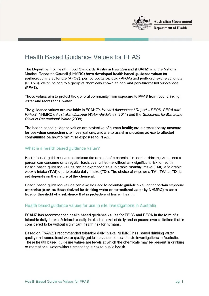 Health-based guidance values for PFAS for use in site investigations in Australia
