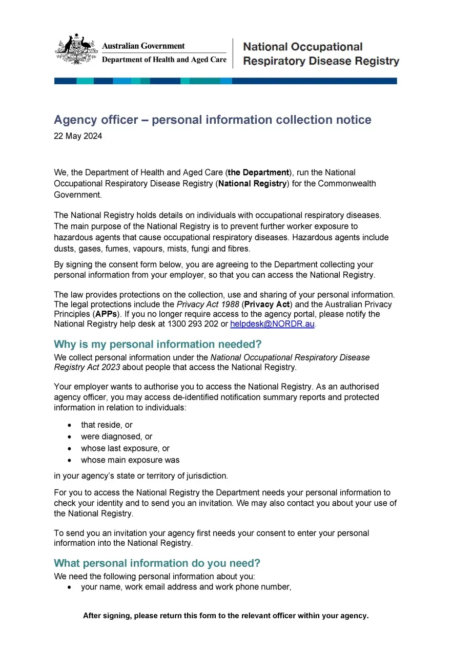 NORDR – Agency officer personal information collection notice
