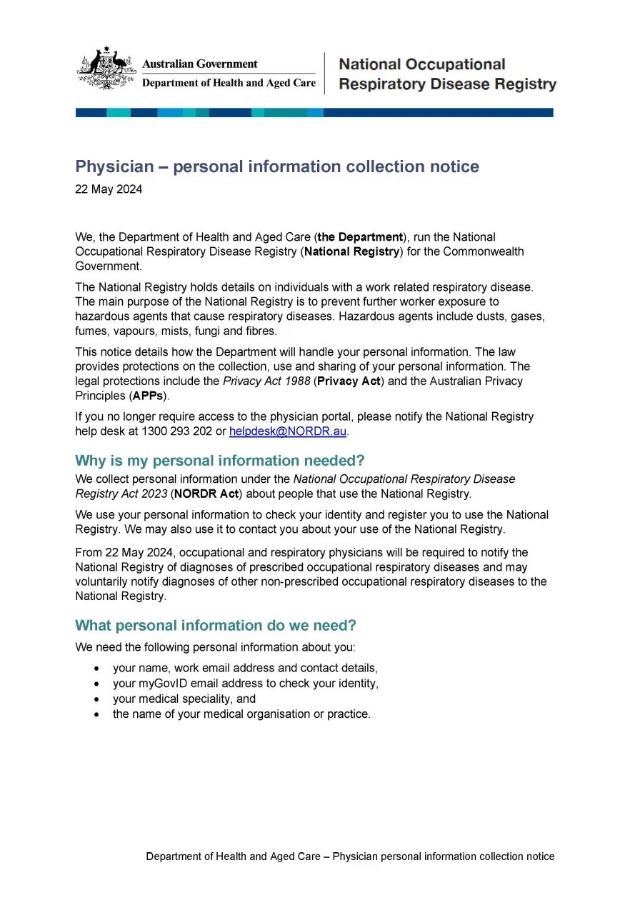 NORDR – Physician personal information collection notice