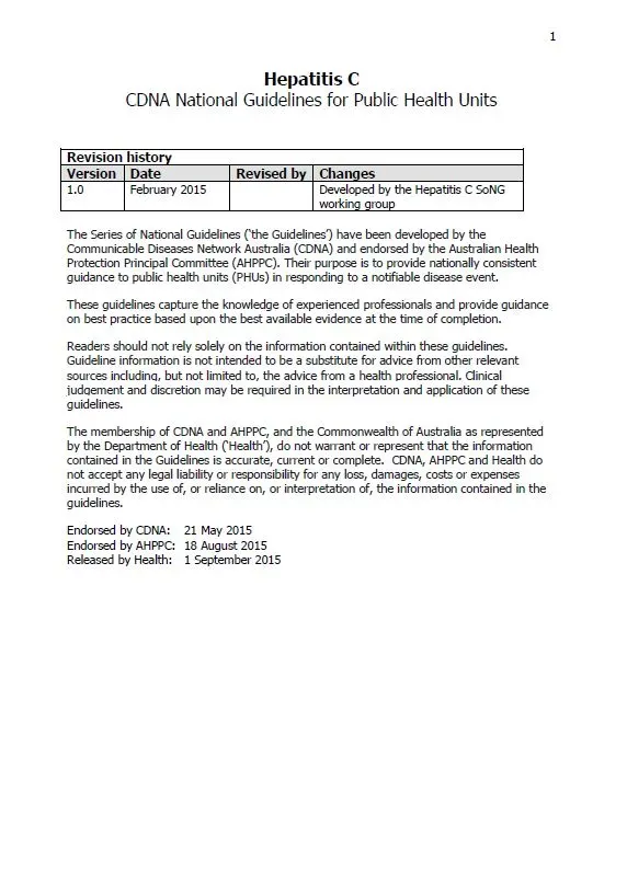 Hepatitis C – CDNA National Guidelines for Public Health Units