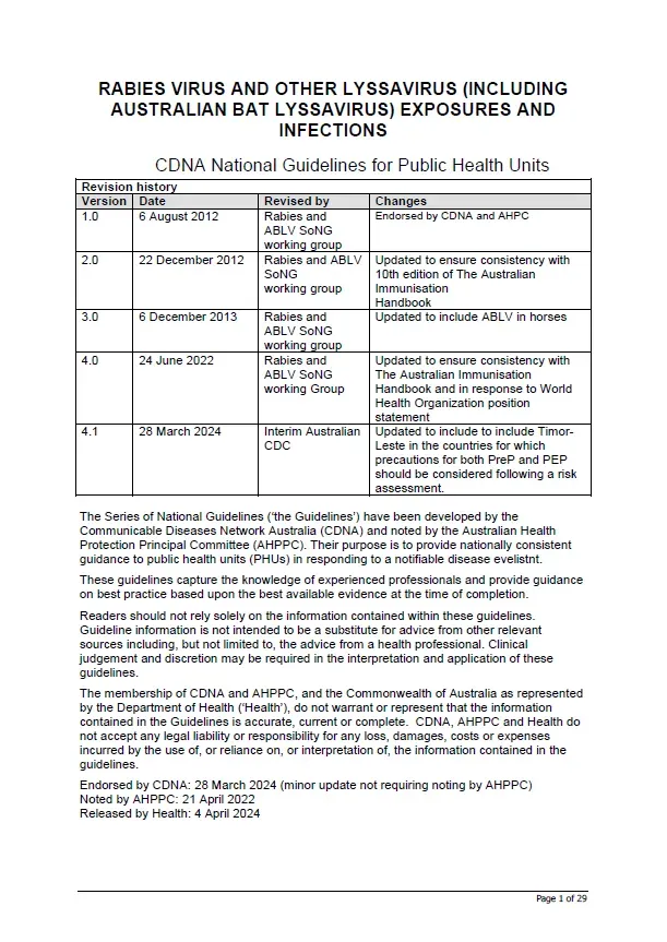Rabies and other lyssavirus – CDNA National Guidelines for Public Health Units
