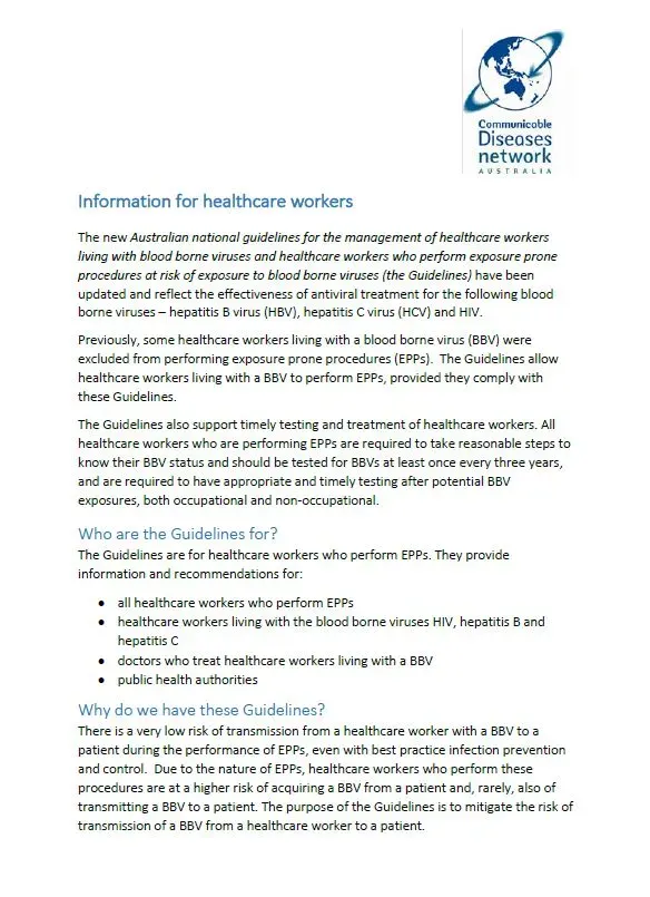 CDNA National Guidelines – Information for healthcare workers