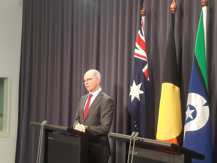Australia’s Chief Medical Officer and the head of the interim Australian Centre for Disease Control, Professor Paul Kelly, addressing the media