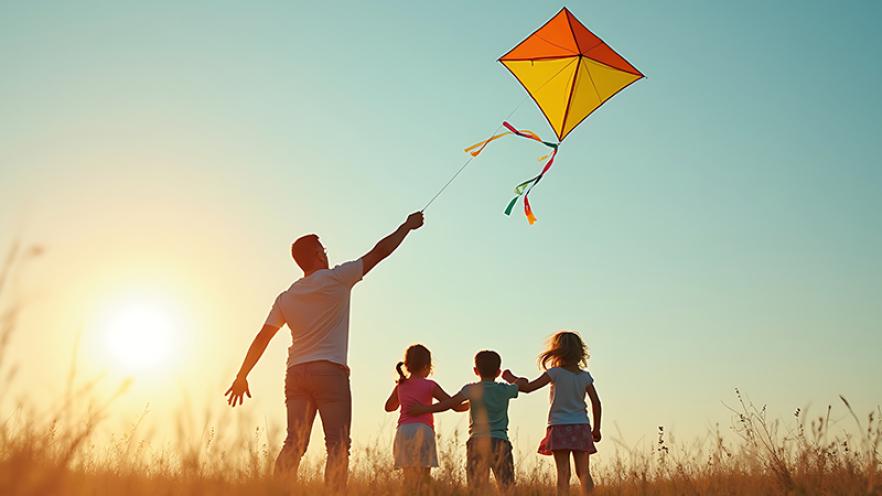 Family flying a kite