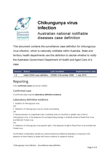 Chikungunya virus infection - Surveillance case definition document