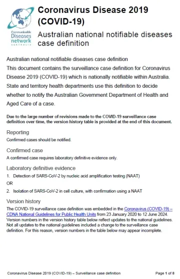 Coronavirus Disease 2019 (COVID-19) – Surveillance case definition document