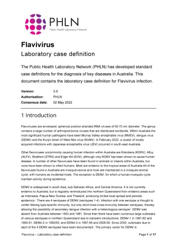 First page of laboratory case definition document
