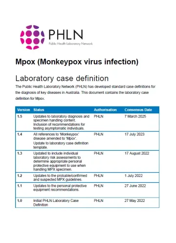 First page of laboratory case definition document