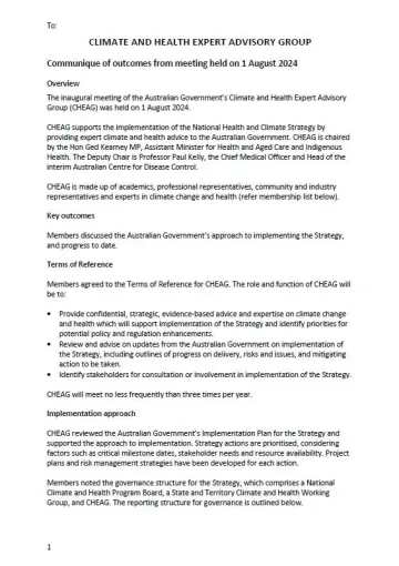 Climate and Health Expert Advisory Group (CHEAG) – Communiques