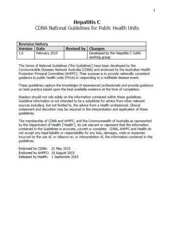 Hepatitis C – CDNA National Guidelines for Public Health Units