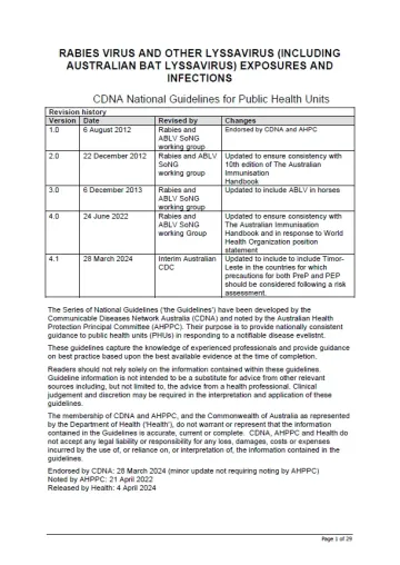 Rabies and other lyssavirus – CDNA National Guidelines for Public Health Units