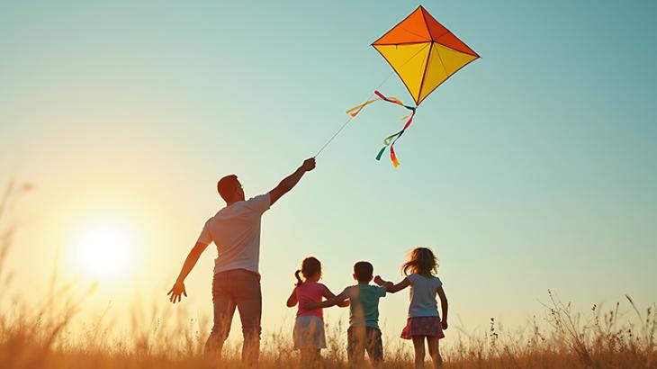 Family flying a kite