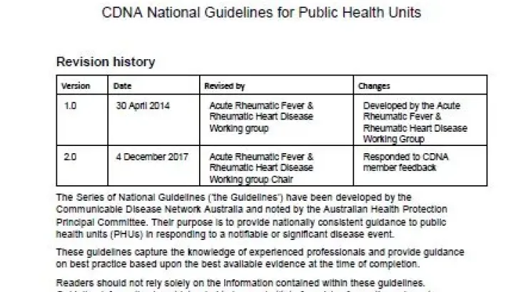 Acute rheumatic fever and rheumatic heart disease – CDNA National Guidelines for Public Health Units