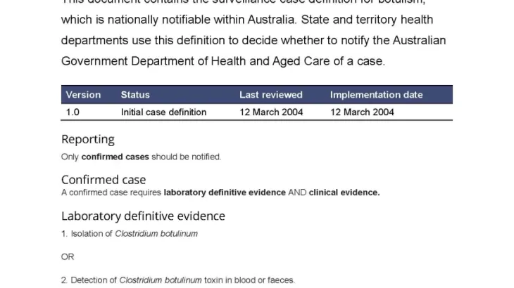 Botulism - Surveillance case definition document