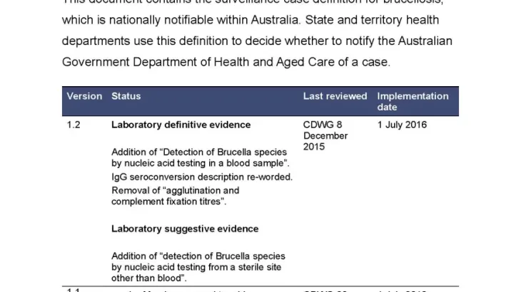 Brucellosis - Surveillance case definition document