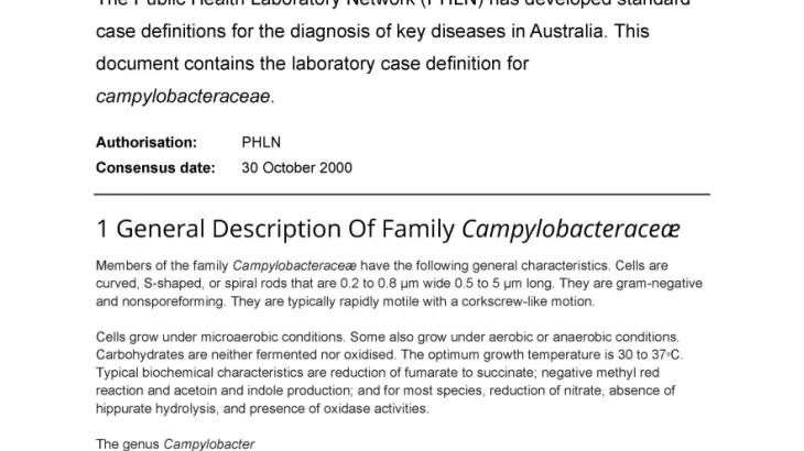 First page of laboratory case definition document