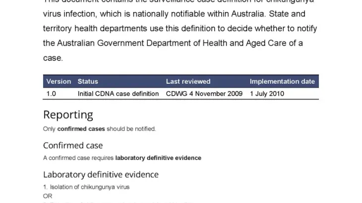 Chikungunya virus infection - Surveillance case definition document