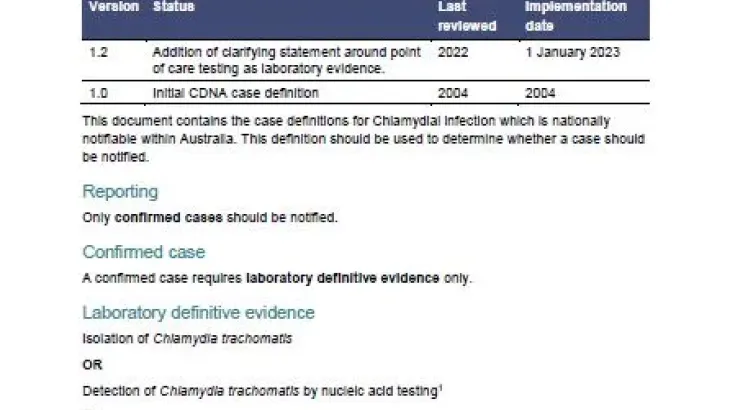 Chlamydial infection - Surveillance case definition document