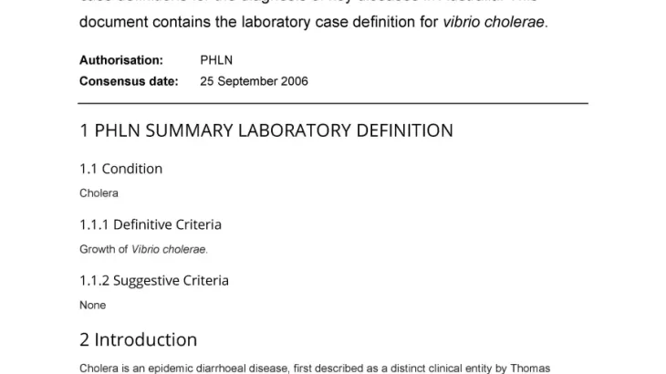 First page of laboratory case definition document