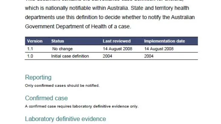 Cholera - Surveillance case definition document