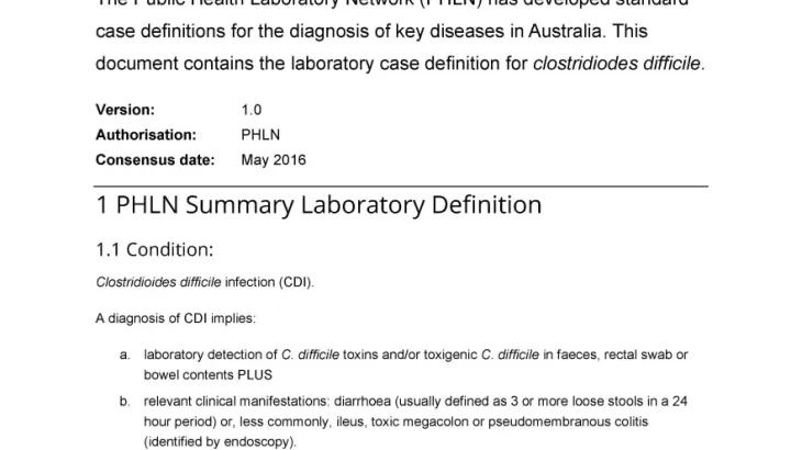 First page of laboratory case definition document