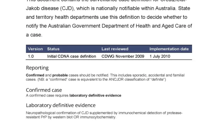 Creutzfeldt-Jakob disease (CJD) – Surveillance case definition document