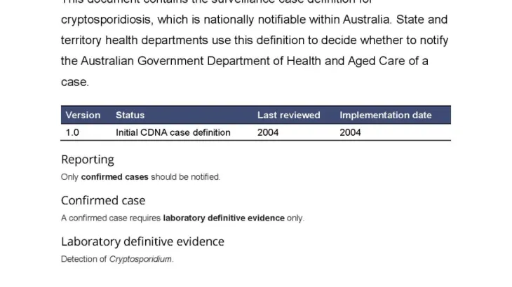 Cryptosporidiosis – Surveillance case definition document