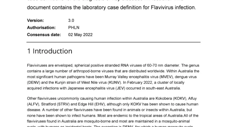 First page of laboratory case definition document