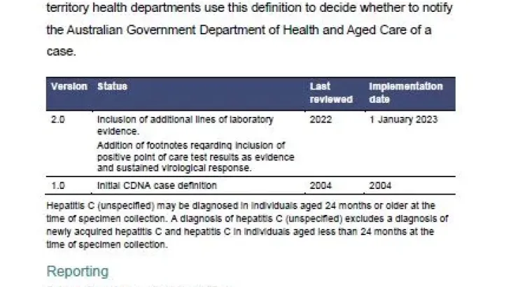 Hepatitis C (unspecified) – Surveillance case definition document