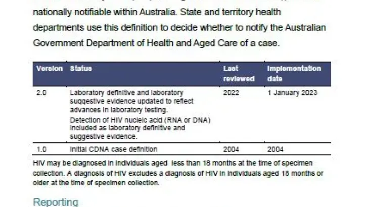 Human immunodeficiency virus (HIV; child aged less than 18 months) – Surveillance case definition document