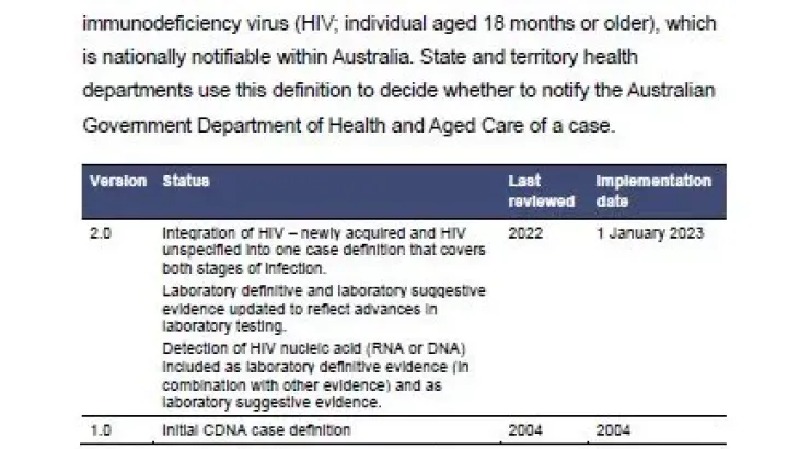 Human immunodeficiency virus (HIV; individual aged 18 months or older) – Surveillance case definition document