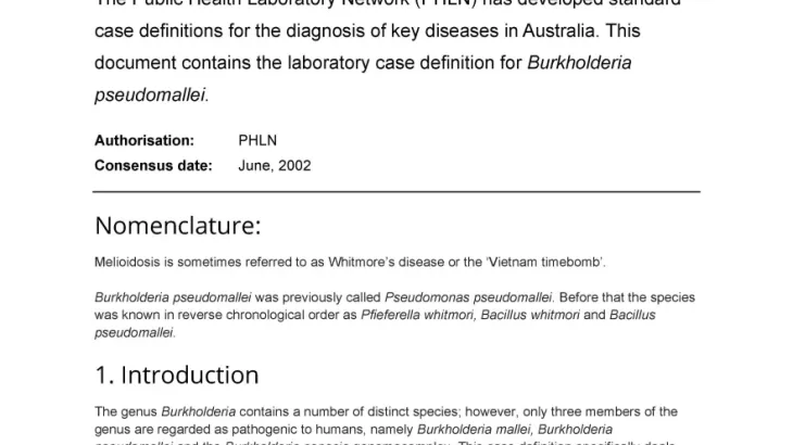 First page of laboratory case definition document