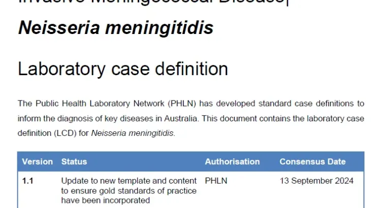 First page of laboratory case definition document