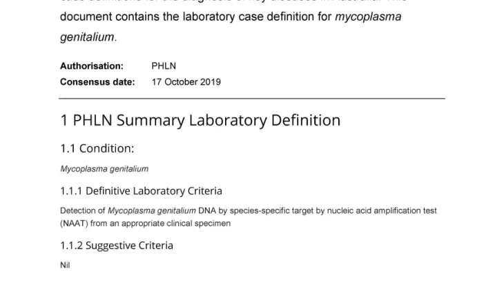 First page of laboratory case definition document