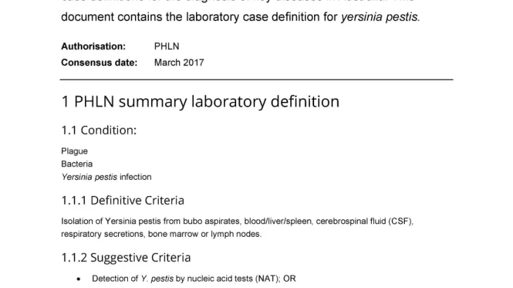 First page of laboratory case definition document