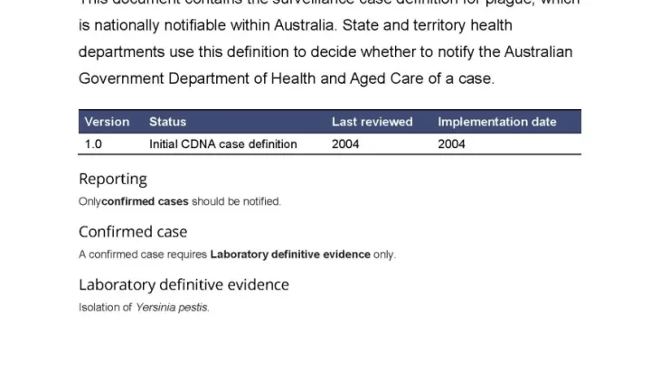 First page of surveillance case definition document